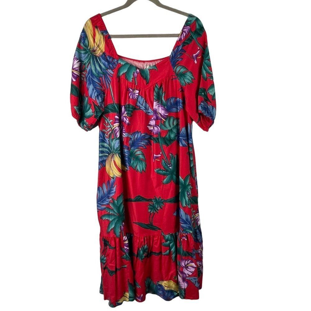 Hilo Hattie Dress Floral Mumu Midi Cotton Hawaiian USA Bananas Resortwear S